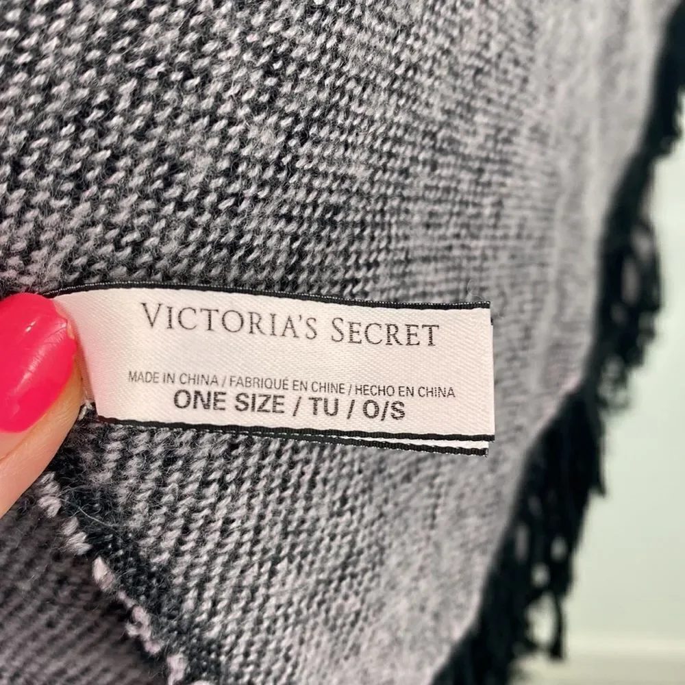 Victoria’s Secret black and pink throw blanket with fringe